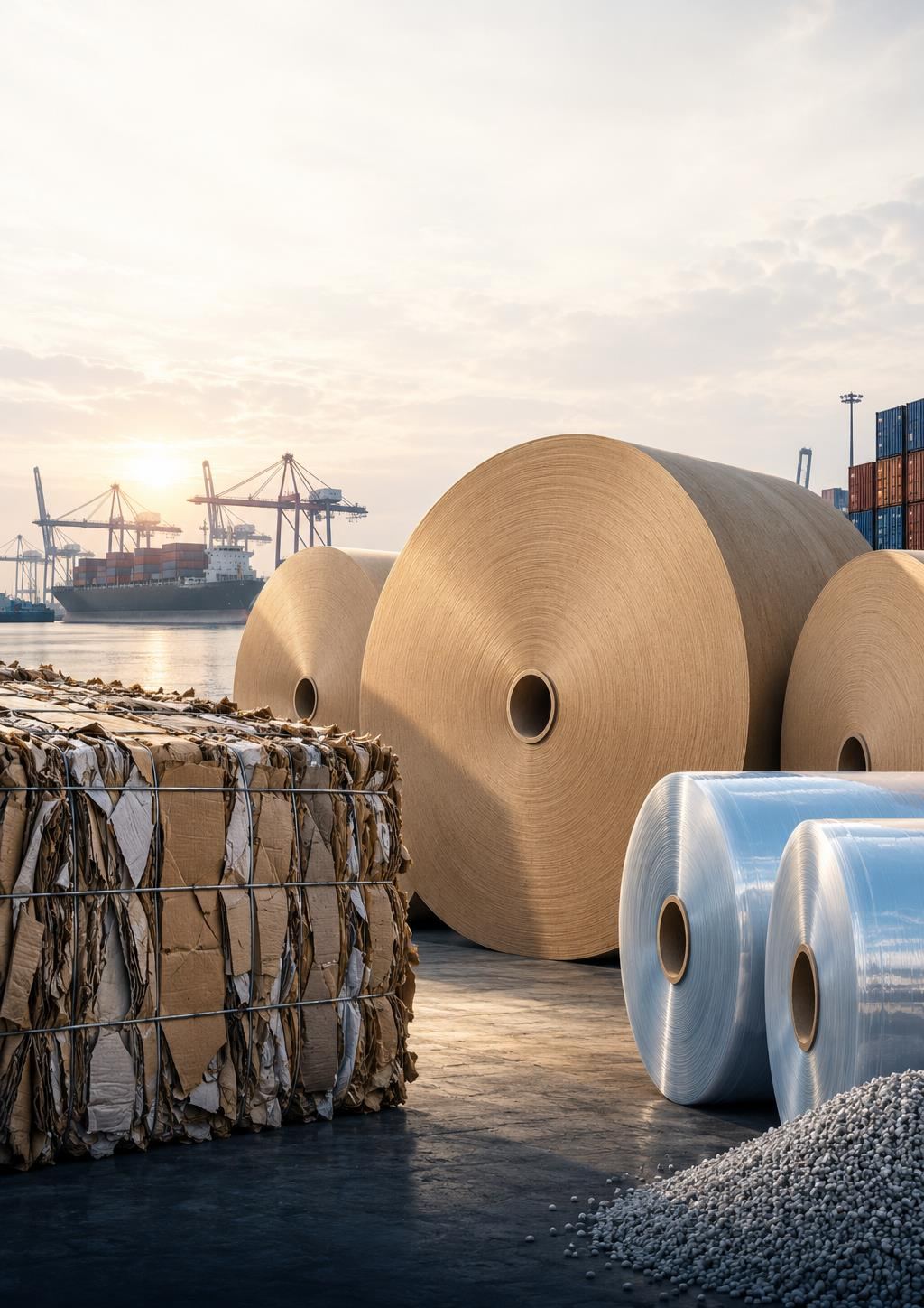 Recovered paper and reels ready for shipment